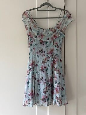 RSQ Light Blue Floral Mini Dress with Pink & Green Accents
